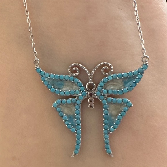 🦋925 Silver butterfly turquoise enamel necklace - Picture 4 of 9